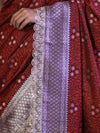 Banarasee Handloom Mashru Silk Saree With Tanchoi Work & Lace Border-Deep Maroon