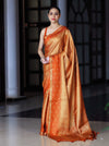 Banarasee Handloom Dual Tone Tissue Silk Saree With Zari & Resham Weaving-Orange