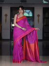 Bhagalpur Handloom Pure Linen Saree With Dual Tone Contrast Pallu-Magenta