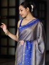 Banarasee Handloom Dual Tone Tissue Silk Saree With Zari & Resham Weaving-Blue (Gold Tone)