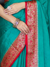 Banarasee Handloom Plain Semi Silk Saree With Resham Woven Contrast Border-Green & Red