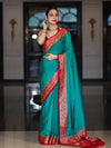 Banarasee Handloom Plain Semi Silk Saree With Resham Woven Contrast Border-Green & Red