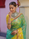Banarasee Organza Saree With Gold Zari Jaal Design & Dual Color-Green & Yellow