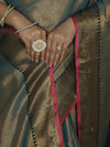 Banarasee Dual Shaded Linen Tissue Saree With Zari Border-Leaf Green
