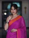 Bhagalpur Handloom Pure Linen Saree With Dual Tone Contrast Pallu-Magenta