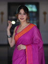 Bhagalpur Handloom Pure Linen Saree With Dual Tone Contrast Pallu-Magenta