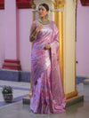 Banarasee Handwoven Semi Silk Saree With Silver Zari & Resham Jaal Design-Lavender