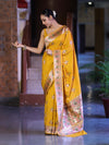 Banarasee Handloom Semi Katan Meena Work Saree-Yellow