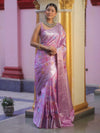 Banarasee Handwoven Semi Silk Saree With Silver Zari & Resham Jaal Design-Lavender