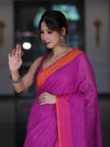 Bhagalpur Handloom Pure Linen Saree With Dual Tone Contrast Pallu-Magenta