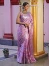 Banarasee Handwoven Semi Silk Saree With Silver Zari & Resham Jaal Design-Lavender
