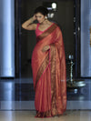 Banarasee Dual Shaded Linen Tissue Saree With Zari Border-Pink