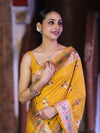 Banarasee Handloom Semi Katan Meena Work Saree-Yellow