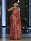 Banarasee Dual Shaded Linen Tissue Saree With Zari Border-Pink