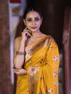 Banarasee Handloom Semi Katan Meena Work Saree-Yellow