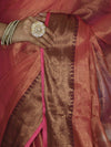 Banarasee Dual Shaded Linen Tissue Saree With Zari Border-Pink