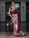Banarasee Semi Chiffon Saree With Buti Design Broad Zari Border & Lace-Burgundy