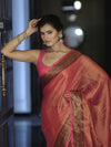 Banarasee Dual Shaded Linen Tissue Saree With Zari Border-Pink