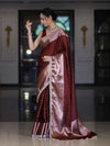 Banarasee Semi Chiffon Saree With Buti Design Broad Zari Border & Lace-Burgundy