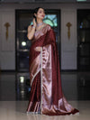 Banarasee Semi Chiffon Saree With Buti Design Broad Zari Border & Lace-Burgundy
