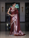 Banarasee Semi Chiffon Saree With Buti Design Broad Zari Border & Lace-Burgundy