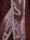 Banarasee Semi Chiffon Saree With Buti Design Broad Zari Border & Lace-Burgundy