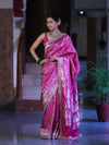 Banarasee Handloom Mashru Silk Saree With Heavy Zari Jaal & Lace Border-Pink