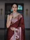 Banarasee Semi Chiffon Saree With Buti Design Broad Zari Border & Lace-Burgundy