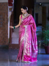 Banarasee Handloom Mashru Silk Saree With Heavy Zari Jaal & Lace Border-Pink