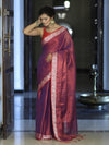 Banarasee Dual Shaded Linen Tissue Saree With Floral Border-Violet