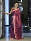 Banarasee Dual Shaded Linen Tissue Saree With Floral Border-Violet