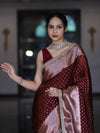 Banarasee Semi Chiffon Saree With Buti Design Broad Zari Border & Lace-Burgundy