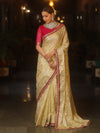 Banarasee Handwoven Georgette Saree Zari Jaal Design With Contrast Lace-Light Yellow