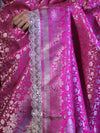 Banarasee Handloom Mashru Silk Saree With Heavy Zari Jaal & Lace Border-Pink