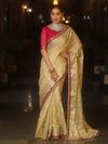 Banarasee Handwoven Georgette Saree Zari Jaal Design With Contrast Lace-Light Yellow