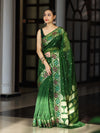 Banarasee Handloom Organza Mix Saree With Resham Zari Work & Floral Border-Green