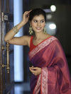 Banarasee Dual Shaded Linen Tissue Saree With Floral Border-Violet