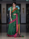 Bhagalpur Handloom Pure Linen Saree With Dual Tone Contrast Pallu-Green