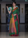 Bhagalpur Handloom Pure Linen Saree With Dual Tone Contrast Pallu-Green