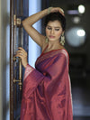 Banarasee Dual Shaded Linen Tissue Saree With Floral Border-Violet