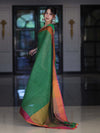 Bhagalpur Handloom Pure Linen Saree With Dual Tone Contrast Pallu-Green