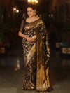 Banarasee Handwoven Semi Katan Saree With Sona Rupa Zari Jaal Design & Border-Black