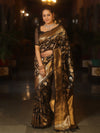 Banarasee Handwoven Semi Katan Saree With Sona Rupa Zari Jaal Design & Border-Black