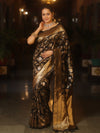 Banarasee Handwoven Semi Katan Saree With Sona Rupa Zari Jaal Design & Border-Black