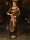 Banarasee Handwoven Semi Katan Saree With Sona Rupa Zari Jaal Design & Border-Black