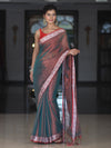 Banarasee Dual Shaded Linen Tissue Saree With Floral Border-Green