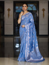 Banarasee Handloom Soft Silk Saree With Zari Buta Work & Border-Powder Blue