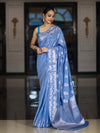 Banarasee Handloom Soft Silk Saree With Zari Buta Work & Border-Powder Blue