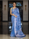 Banarasee Handloom Soft Silk Saree With Zari Buta Work & Border-Powder Blue