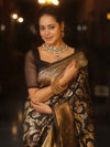 Banarasee Handwoven Semi Katan Saree With Sona Rupa Zari Jaal Design & Border-Black
